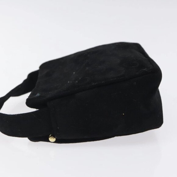 CELINE C Macadam Canvas Hand Bag Suede Black Gold Auth sw301 - Picture 6 of 15